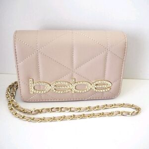 Bebe Blush Quilted Clutch with Gold Chain
